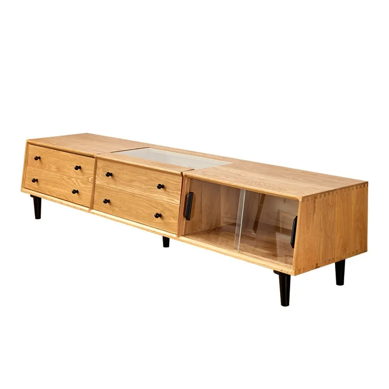 North oak log color TV cabinet, simple black walnut all solid wood living room multi-functional laser TV cabinet