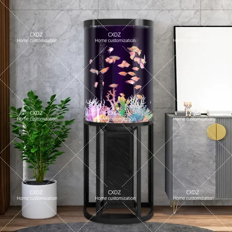 Hailia's new ecological living room fish tank, small water-free creative cylindrical goldfish tank floor-to-ceiling household
