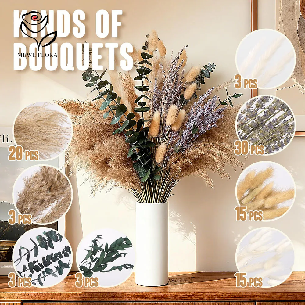 92 سيقان الزهور المجففة الاصطناعية بامباس العشب الأخضر أوراق الأوكالبتوس باقة لترتيبات المنزل ريفي الجدول زهرية حشو #4