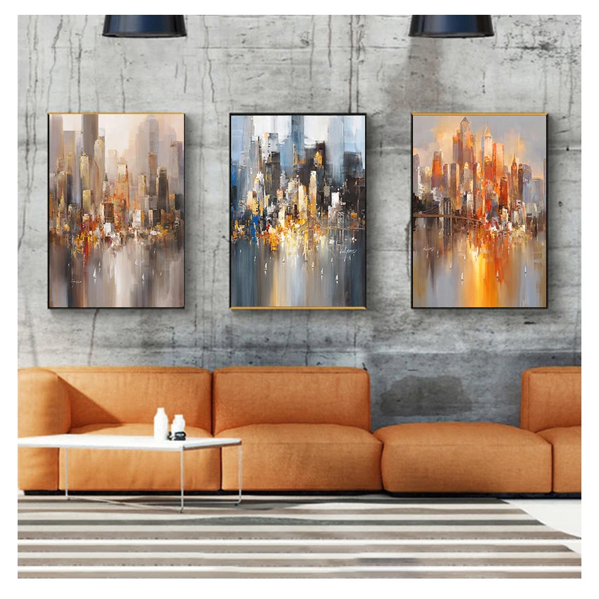 Painting City Landscape Poster Print Wall Art Pictures For Pub Living Room Aisle Home Decorative Modern Abstract Building Canvas