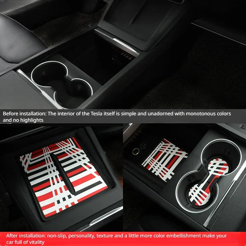 11PCS for Tesla New Model 3/3+ Highland 2024 Water Cup Mat Water Cup Door Slot Pad Central Control Mat Interior Trim Accessories