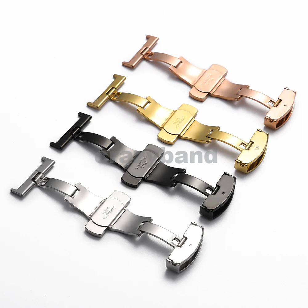 الفولاذ المقاوم للصدأ العالمي فراشة مشبك اكسسوارات 10/12/14/16/18/20/22 مللي متر المعادن زر ضغط مزدوج أضعاف ل حزام الساعات المشبك #3