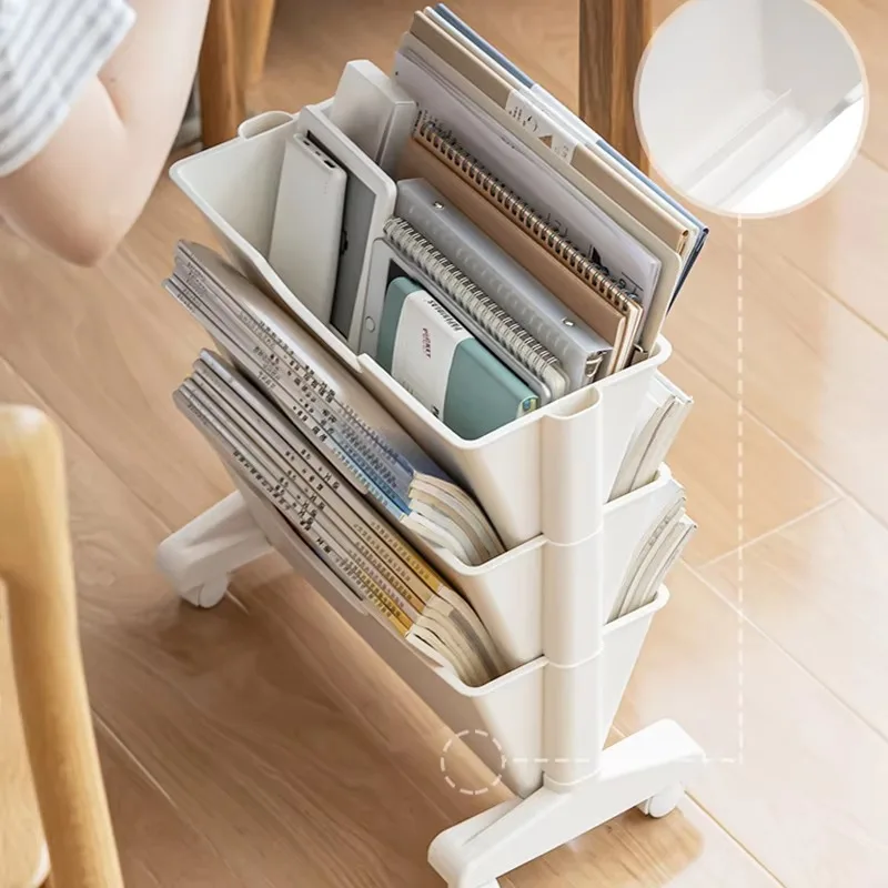 Multi-layer Book Rack Movable Floor Table Side Book Stand Desk Book Shelve Water Cup Pen Storage Organizer For Student