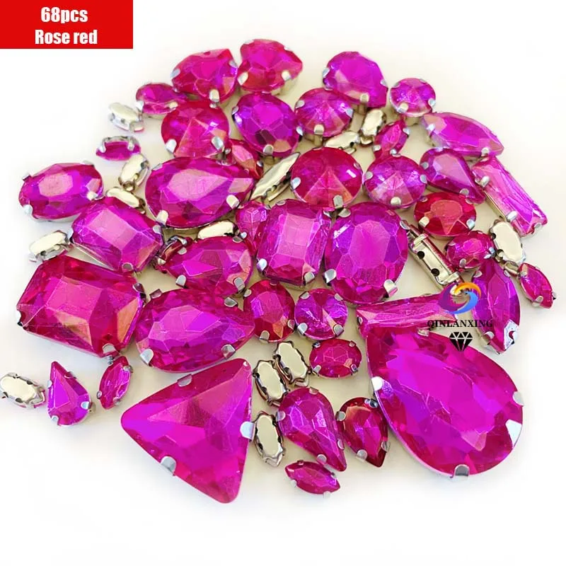68Pcs Mix Kristall Splitter Klaue Einstellung Strass Nähen Kleiden Für Handarbeit Stein DIY Nähen Auf Hochzeit Kleid Schuhe Taschen – Detail 8