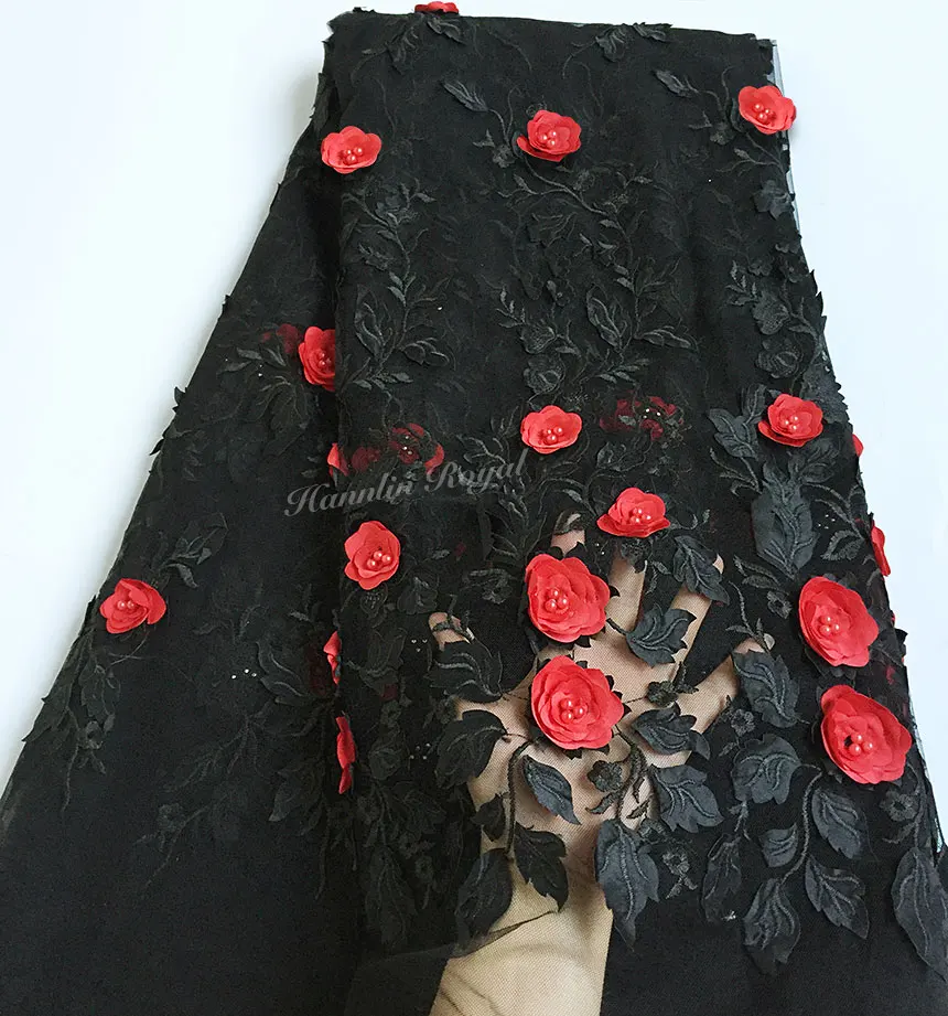 Unique 3D Embroidered French Lace Shiny African Tulle Fabric Rocking Nigerian Celebration Wear 5 yards