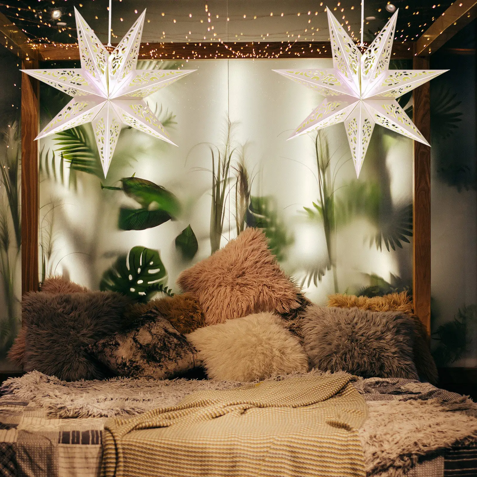 

2Pcs Star Shaped Paper Lampshade Hollow Seven-Pointed Star Light Cover for Christmas Party Decorative Hanging Lamp Cover Home