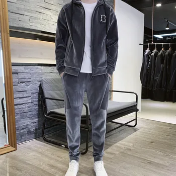 Sportanzug, neue Herren-Sportbekleidung aus goldenem Samt im Herbst und Winter, lässiger Langarm-Cardigan-Anzug mit Kapuze für Herren.