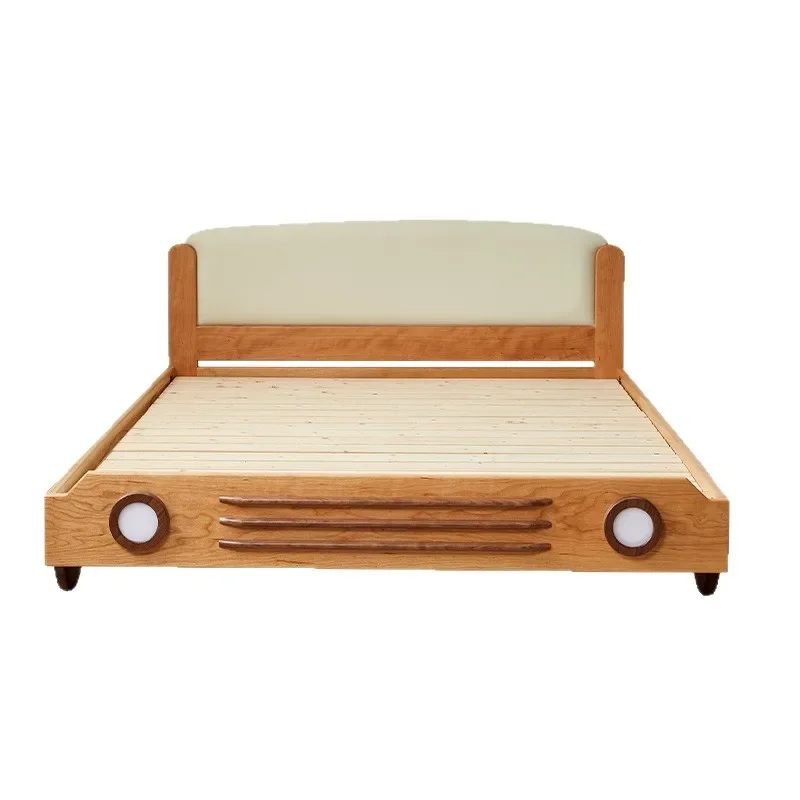 

Solid wood children's bed boy car bed, bedside lamp teen soft bed