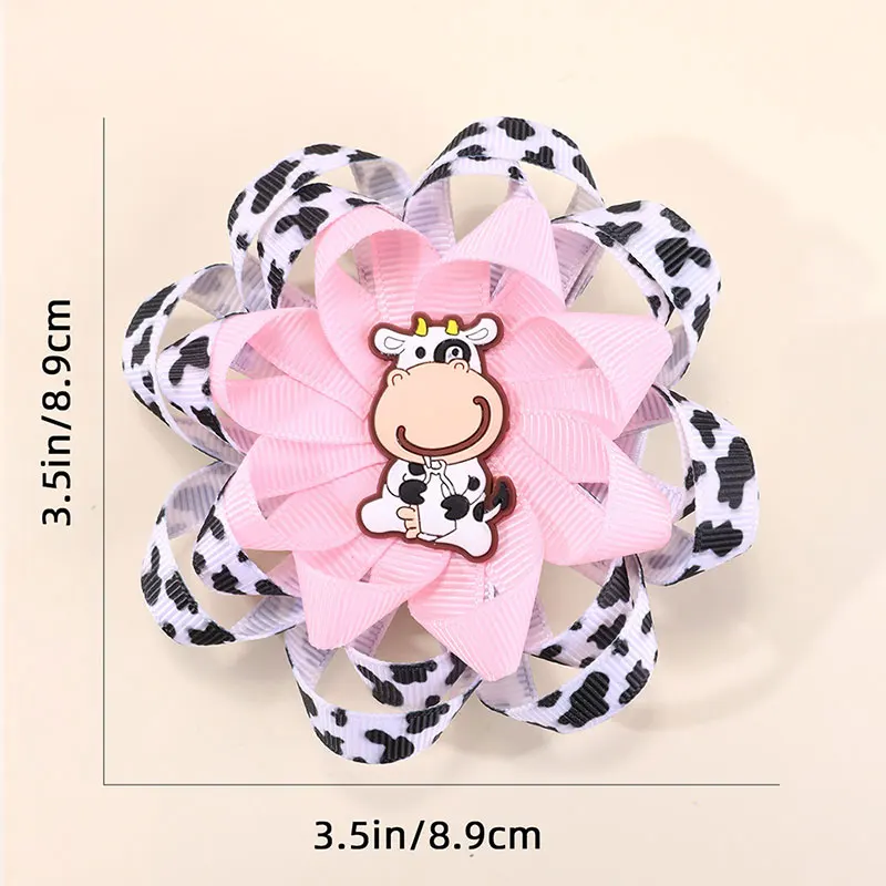 2Pcs Cute Cow Hairpins For Kids Sweet Ribbon Print Baseball Hair Clips Boutique Flower Barrettes Headwear Kids Hair Accessories