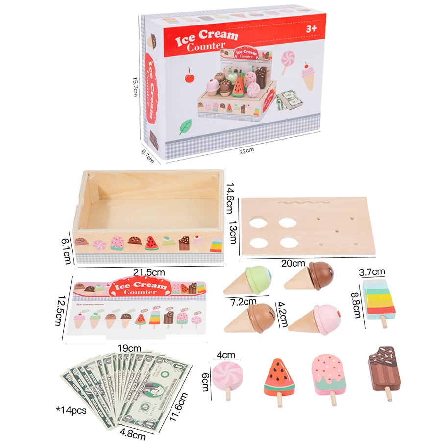 ไอศกรีมไม้แกล้งเล่นชุดเด็กจําลองกรวยอาหารเล่นเกม Montessori การศึกษาการเรียนรู้ของเล่นสําหรับเด็กผู้หญิงของขวัญ