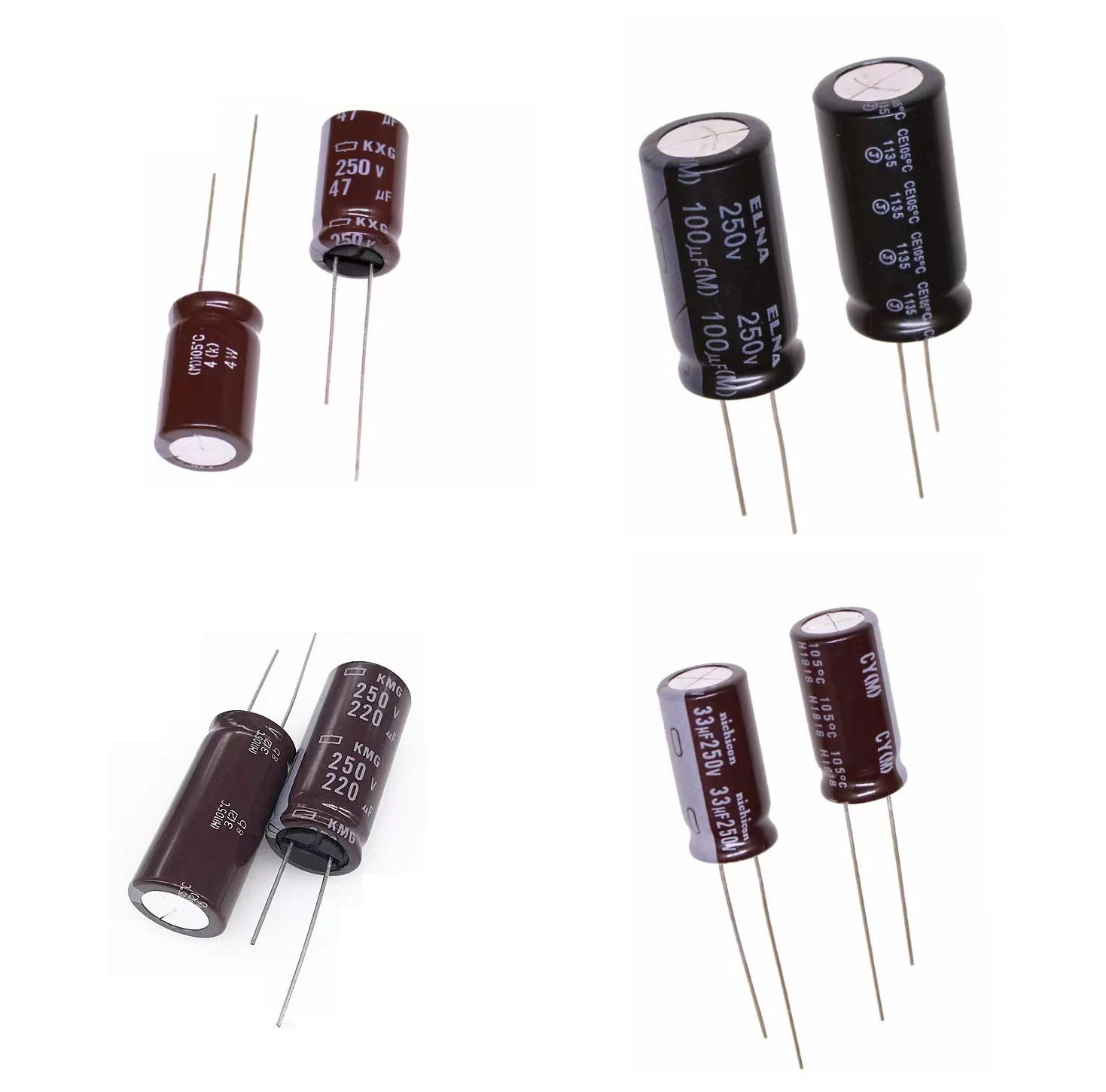 250V DIP High Frequency Aluminum Electrolytic Capacitor 1uF 2.2uF 3.3uF 4.7uF 6.8uF 8.2uF 10uF 15uF 22uF 33uF 47uF 56uF 68uF