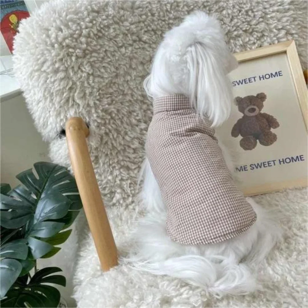 Puppy Winter Pet Double-sided Dog Vest Cute Plaid Coat Cat Teddy Small Dog Clothing Small Dog Puppy Coat Puppy Clothes Jackets