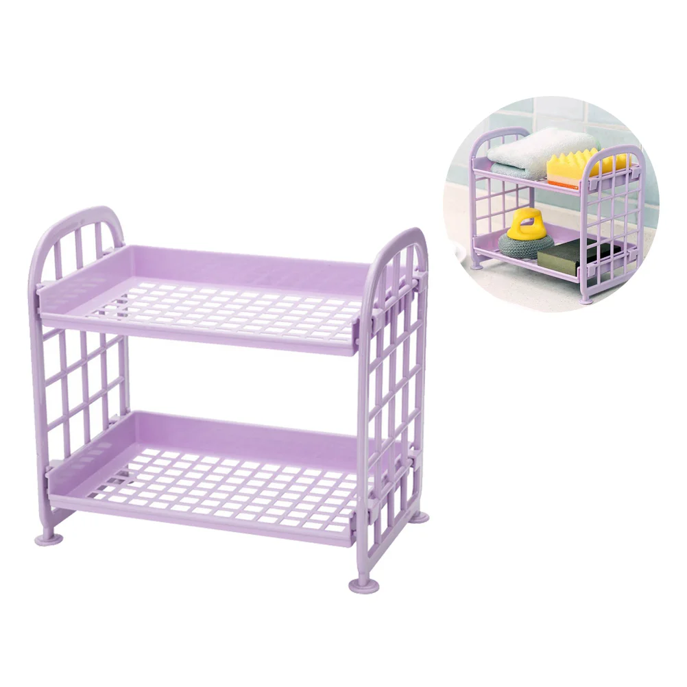 

2 Layers Assemble Kitchen Desktop Living Room Plastic Finishing Shelf Bathroom Countertop Toilet Storage Shelf Organizer(Purple)