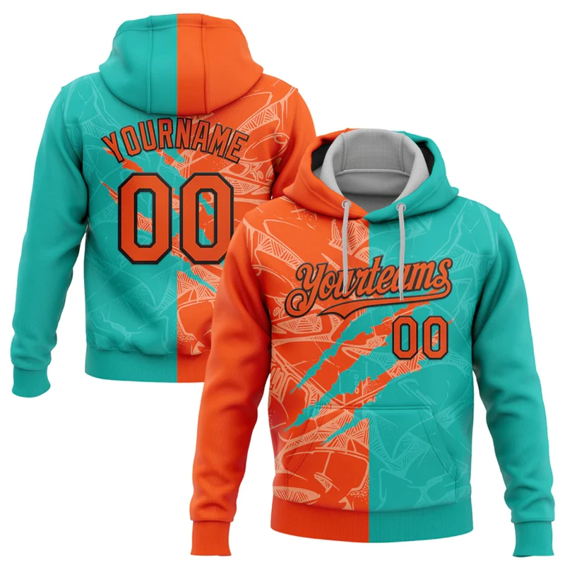 Custom Name Number Two-color Claw Marks Hoodies Fashion Trend 3D Printed Mens Pullovers Loose Team Uniforms DIY Sweatshirts tops