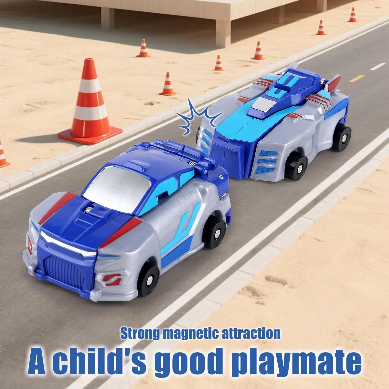 Brinquedo de carro transformador magnético 2 em 1 para crianças – Robô unicórnio e dinossauro, presente educacional de corrida de deformação de impacto DIY