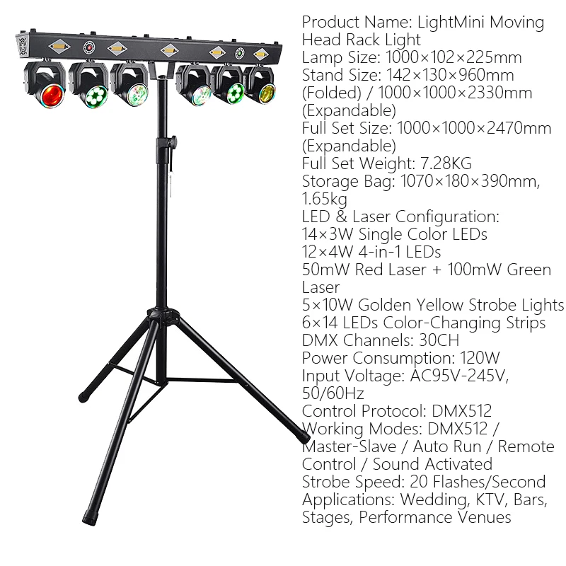 With Mobile Stand 120W 6 Head Moving Head Light RGB Strobe Effect Stage Lighting DMX512 Sound Control For Party DJ Disco Show