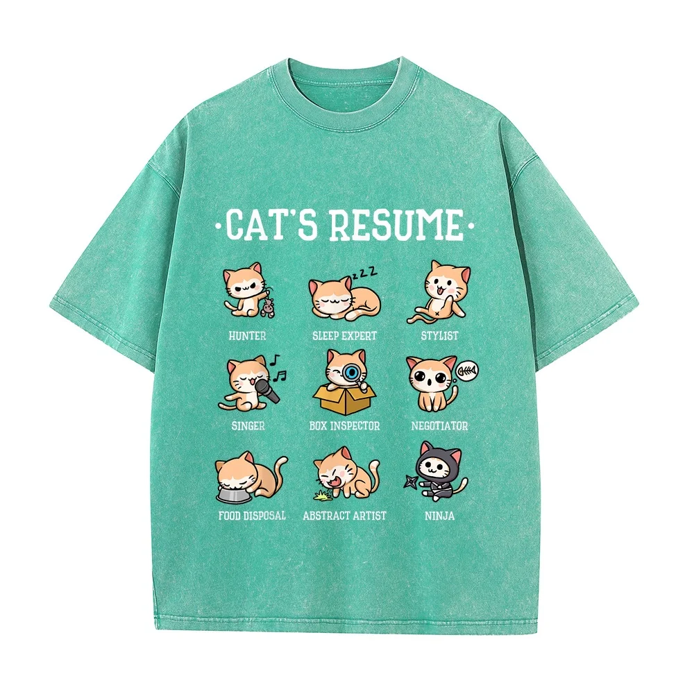 Funny Cat Shirt Cat's Resume Life of A Animal T-Shirt Roupa 면티 Cotton Tee For Man Unisex Print Short Graphic T Kitten Pet Owner