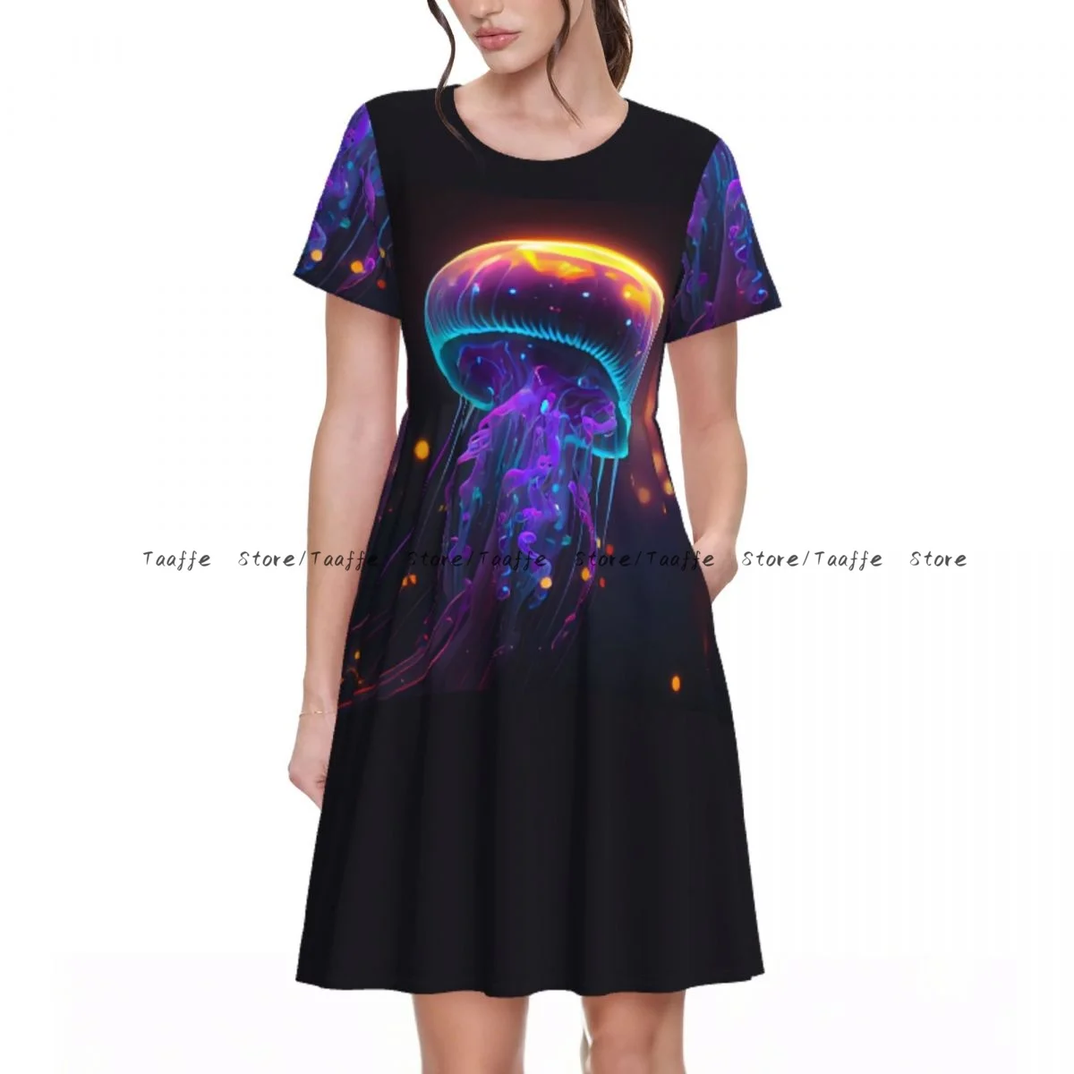 

Summer Jellyfish In The Sea Dress Women Casual Round Neck Short Sleeve Dress