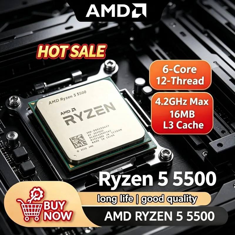 AMD Ryzen 5 5500 6-Core 12-Thread Desktop CPU, 4.2GHz Boost, 65W TDP, 16MB L3 Cache, AM4 Socket R5 5500.