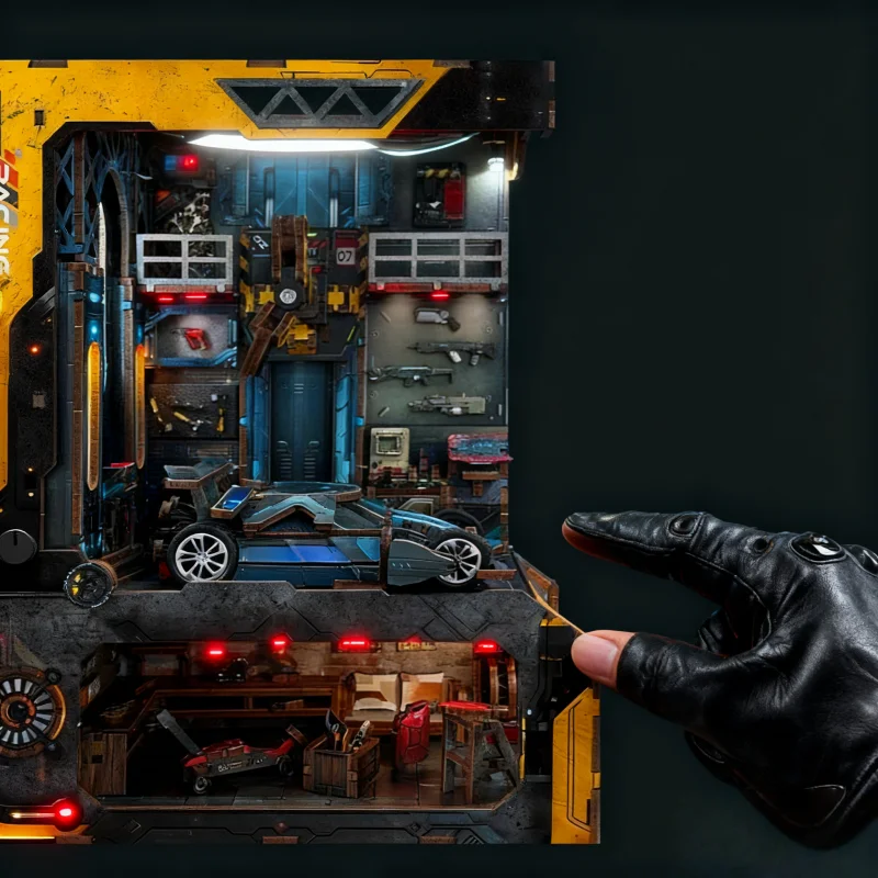 Nook de livro de oficina automática OUZEY, garagem DIY de madeira 3D, brinquedo STEM para adolescentes