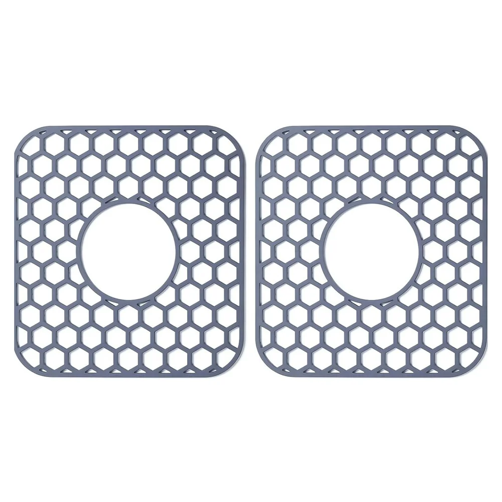 Silicone Sink Protector 2 Pack 12.35 x 11.5 in Gray Heat Resistant 450F Non Slip Raised Feet Easy Clean Flexible