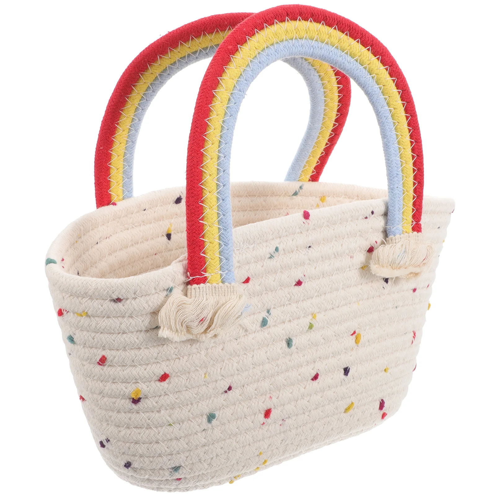 

Woven Rainbow Handle Bag Cute Handbag Portable Storage Tote Bag for Daily Use Outdoor Shopping Travel Rainbow Basket