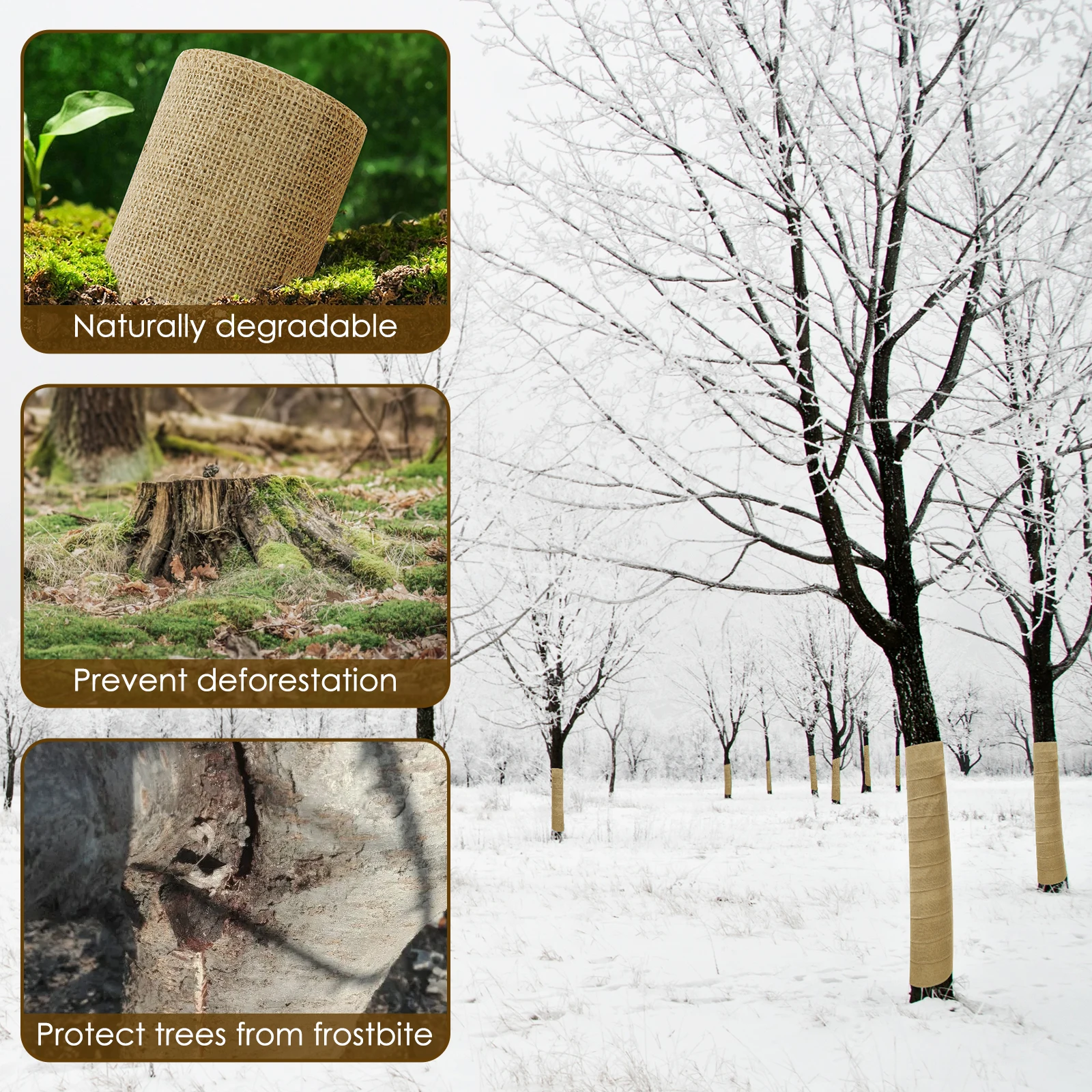 Natural Burlap Tree Protector Wrap 3 Rolls Tree Wraps for Plants Freeze Protection 16.4ft×4.7in Plants Tree Trunk Guard