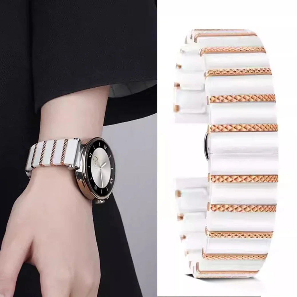 

18mm Ceramics Strap for Huawei GT4 41mm,Women Fashion Replacement Stainless Steel Buckle Watchband for GT4 41mm/GT5 42mm