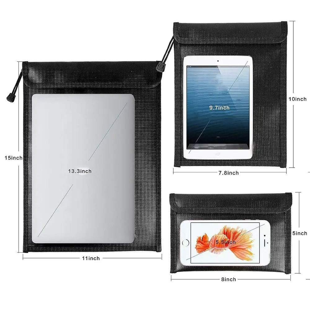 

Waterproof Fireproof Document Bag Portable Zipper Closure Safety Cash Storage Pouch S/M/L Signal Blocker Portable File Briefcase