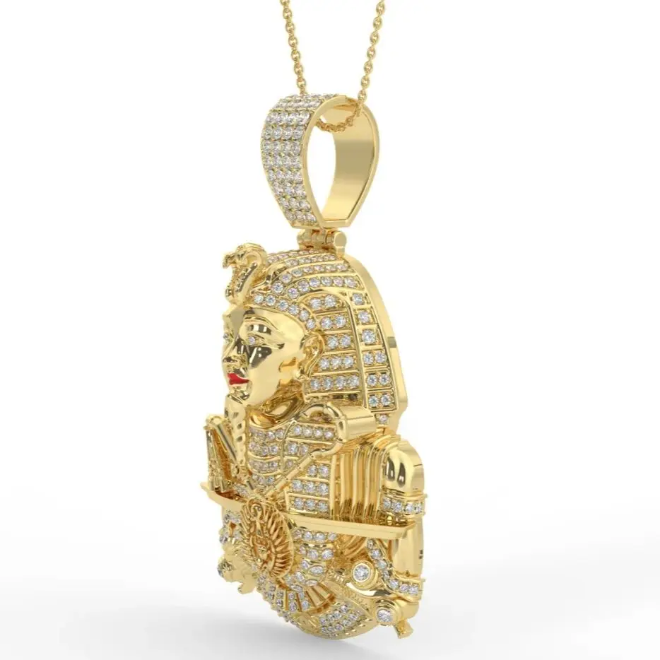 2.00 Cwt Moissanite Diamond  Ancient Egyptian Pharaoh King Tutankhamun 925 Silver Yellow Color Pendant Charm