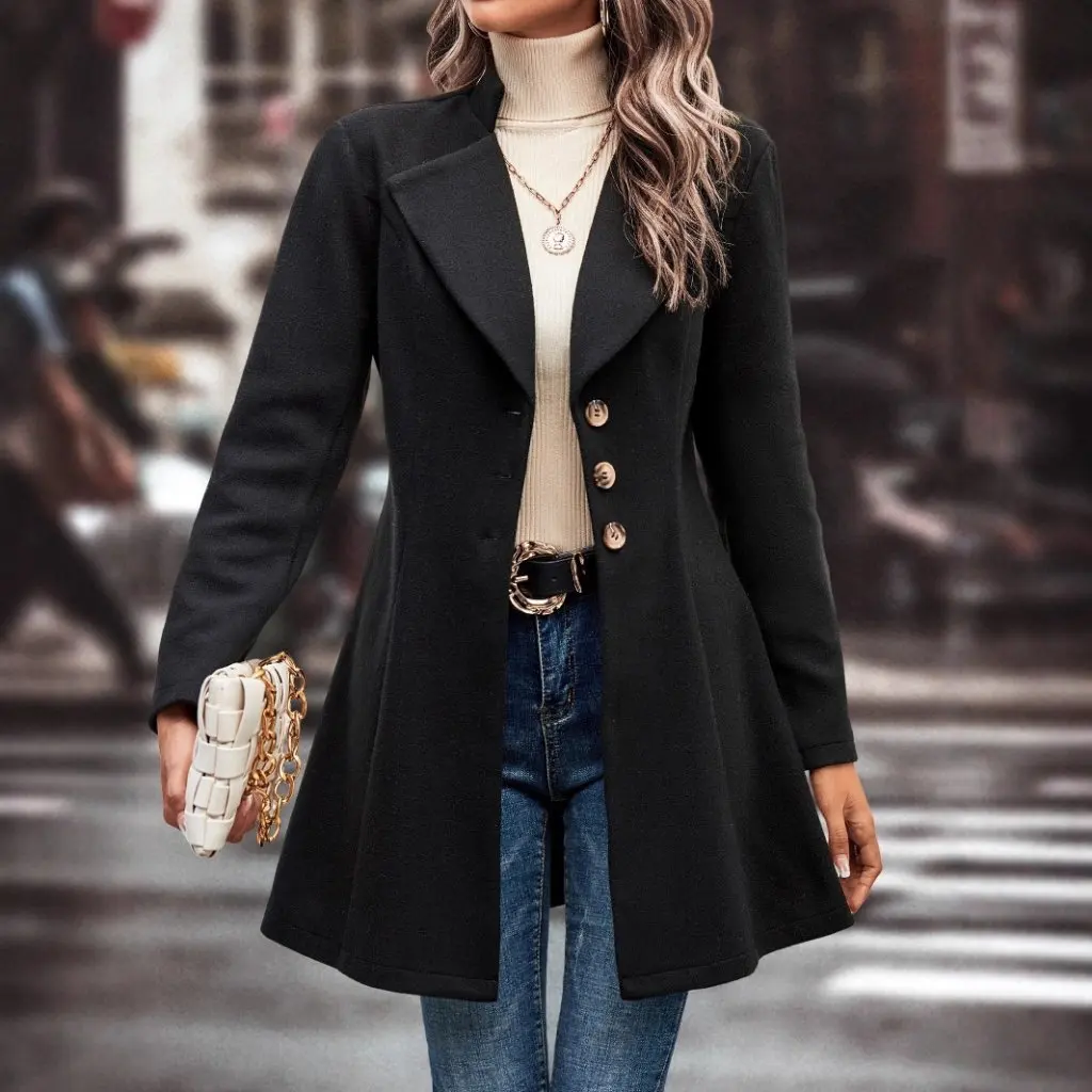 

Модное однотонное облегающее шерстяное пальто для женщин с отложным воротником, осень-зима, Новое поступление, элегантная атмосфера