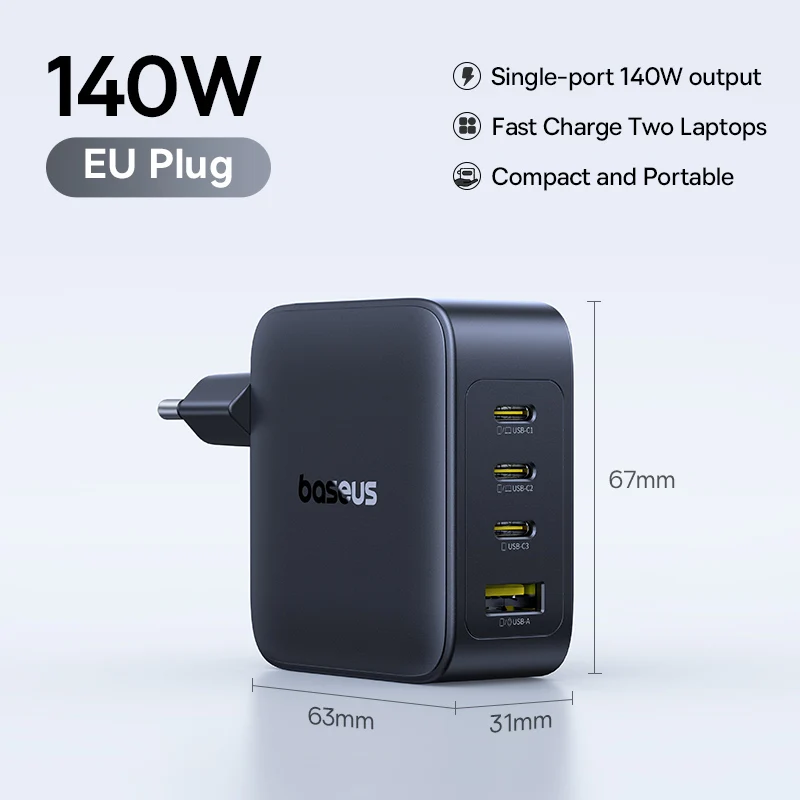 Baseus 140W GaN Зарядное устройство PD USB-C для MacBook и iPhone — фото товара