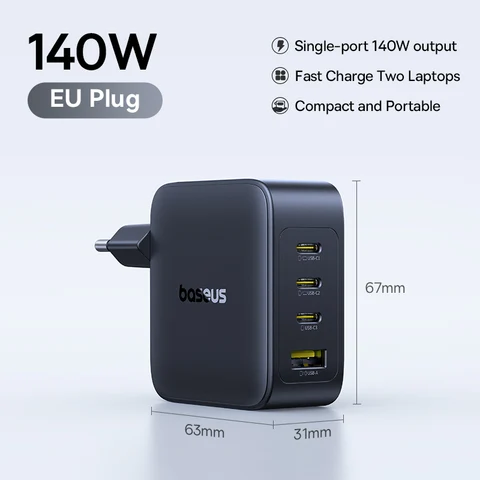 Зарядное устройство Baseus 140W PD, USB-C, быстрое зарядное устройство для MacBook, планшетов, телефонов, для iPhone 17, 16, 15