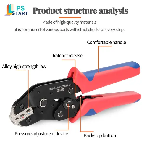 एसएन-02सी वायर क्रिम्पिंग टूल किट AWG 23-13 इंसुलेटेड वायर इलेक्ट्रिकल कनेक्टर रिंग और स्पेड टर्मिनल और केबल लग्स के लिए 8 best sales लग क्रिम्पिंग उपकरण - №8