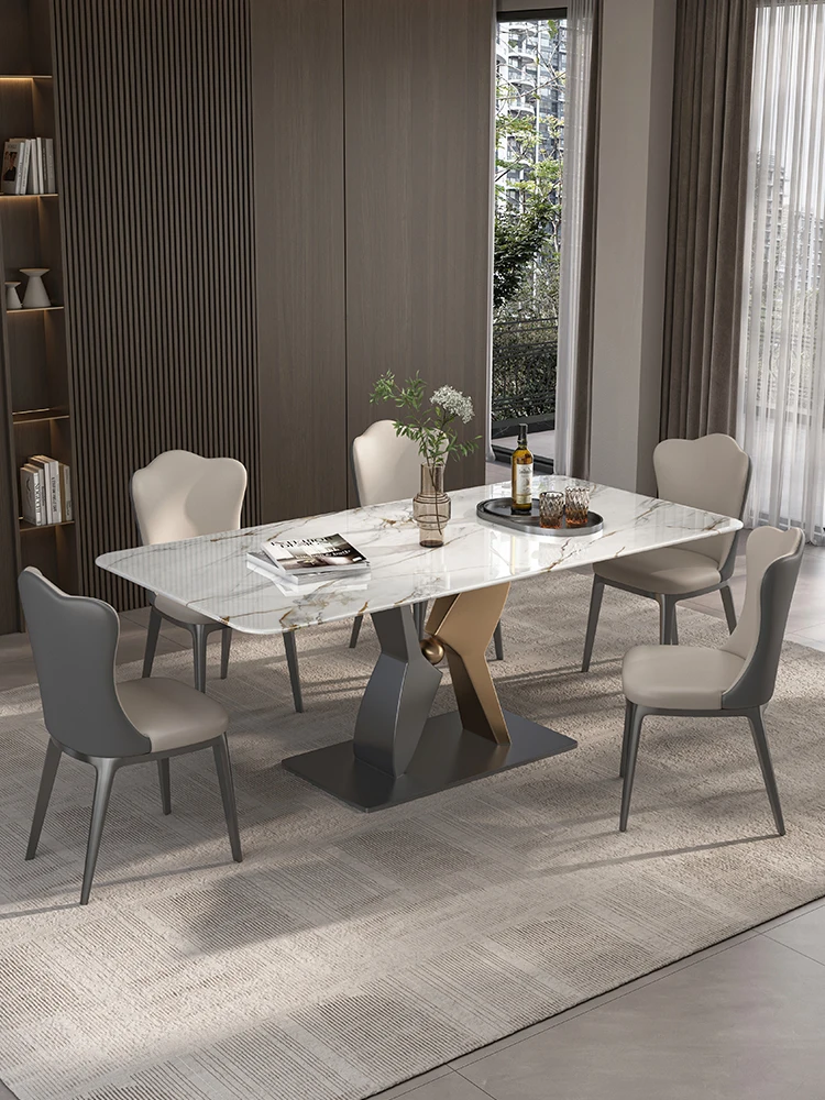 

Natural microcrystalline dining table rectangular high-end sense marble luxury stone dining table and chair combination