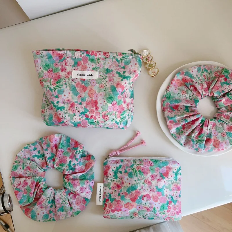 Dusty Pink Floral Cotton Tote Set - Two-Size Reversible Shoulder Bag Fresh & Artistic for Girls