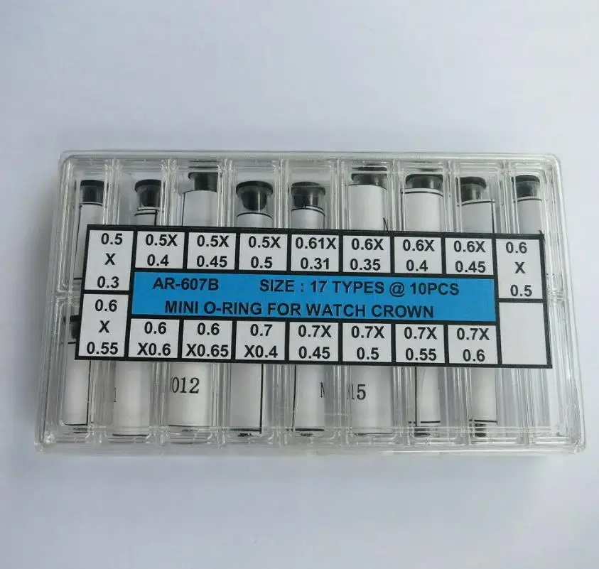 Set of 0.3mm to 0.6mm Size Mini O Ring Rubber Watch Crowns Gasket Assortment for Watch Crown 17 Sizes W4001