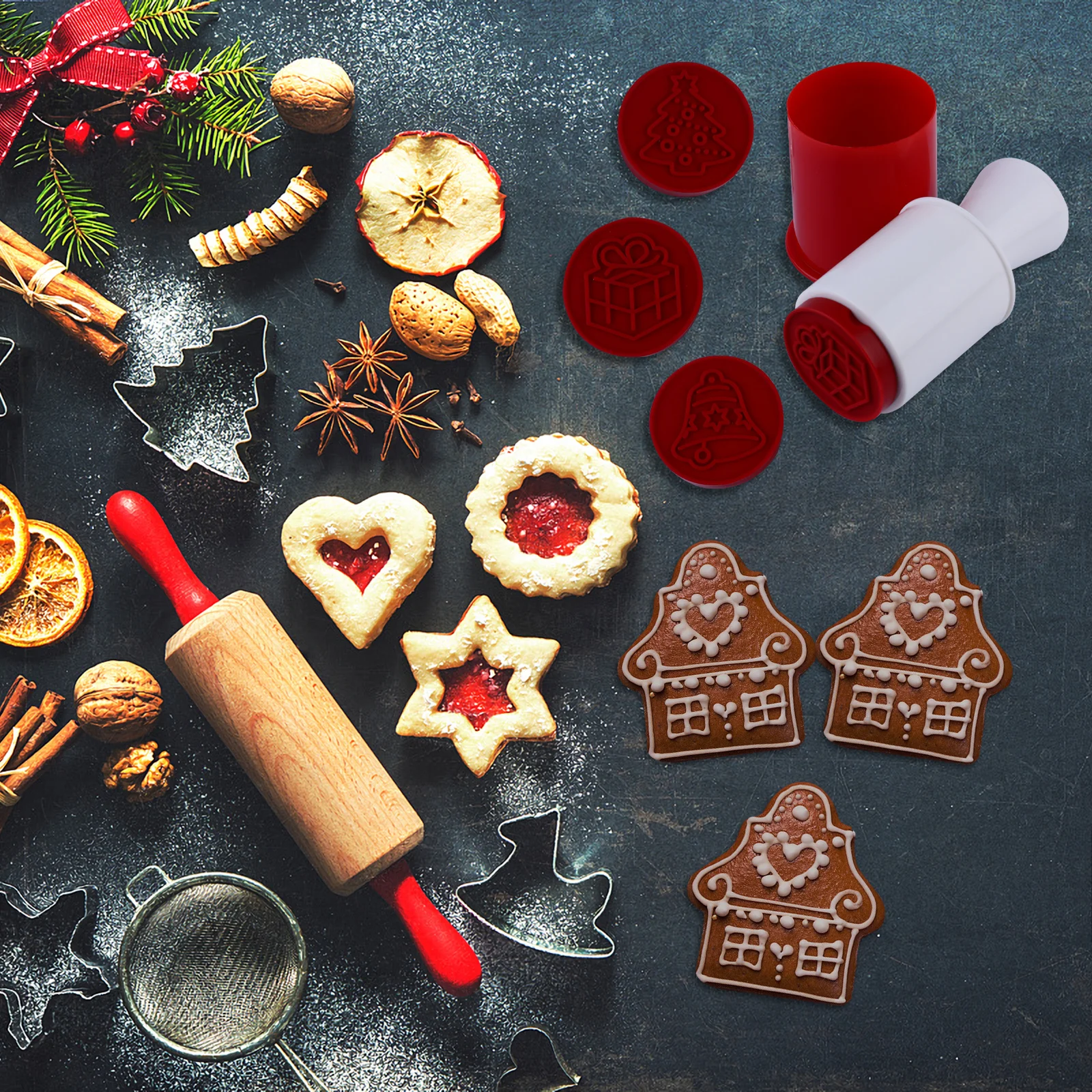 

6Pcs Xmas Biscuits Stampers Lovely Holiday Theme Baking Mould Set for Family Baking Activities Christmas Party Supplies