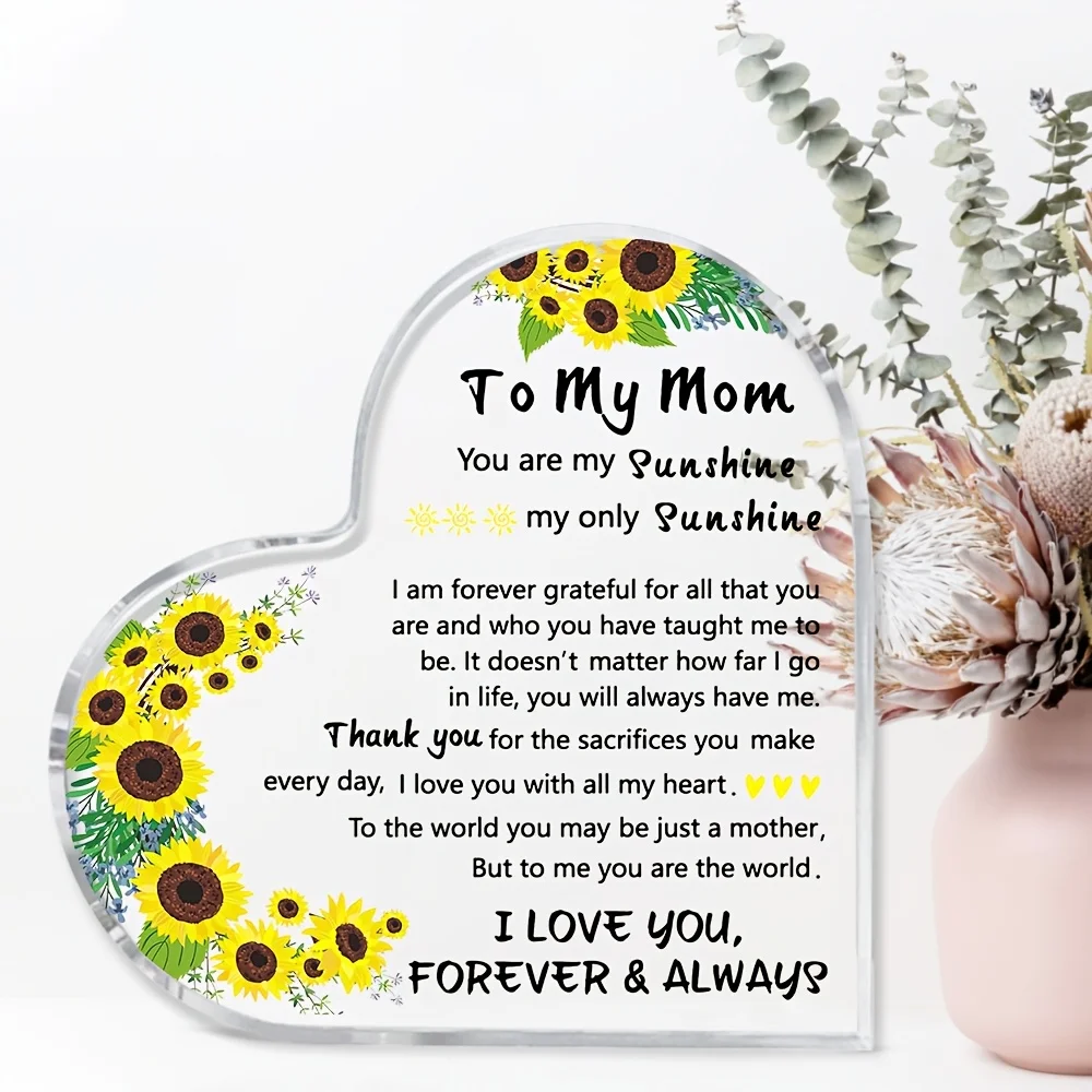 Vintage Acrylic Heart Plaque for Mom, Exquisite Figurine Desktop Ornament, Sentimental Mother's Day Gift