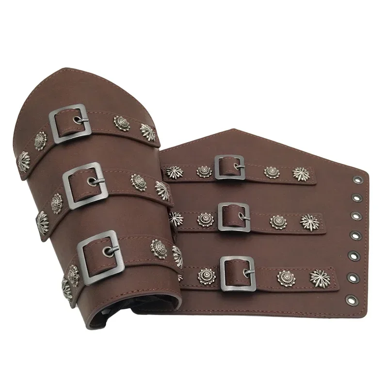 Cosplay medievale uomo armatura in pelle scaldamuscoli stringati vichingo pirata cavaliere guanto di sfida braccialetto accessori Steampunk