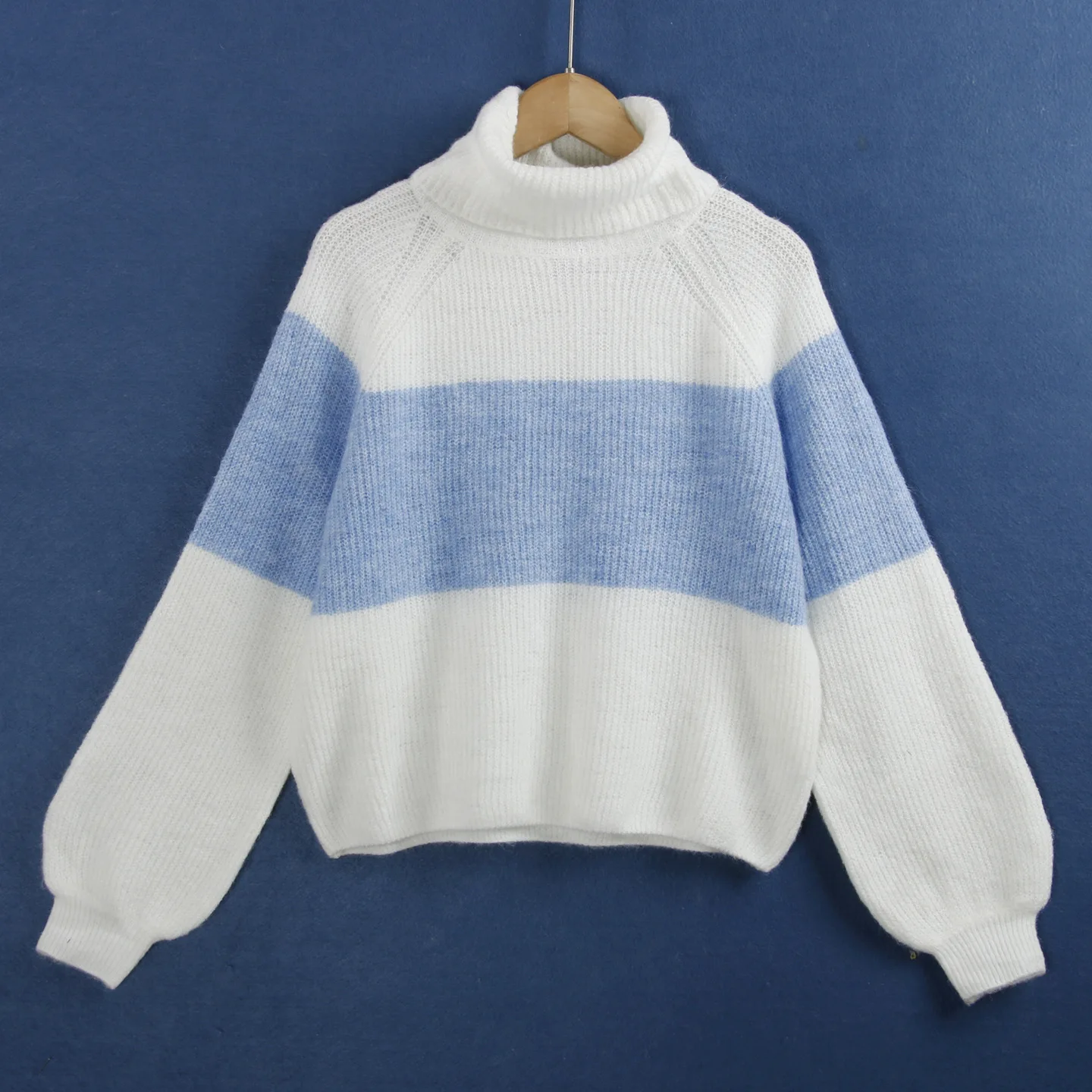 

Вязаный свитер Color Blo с высокой талией, длинный рукав, женский повседневный, из смесового полиэстера, весенняя коллекция