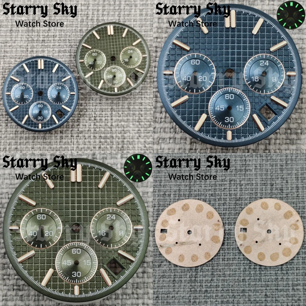 Starry Sky New 31.5mm High Quality Green Luminous Blue/Green VK63 Watch Dial Suitable For VK63 Quartz Movement Watch Accessories