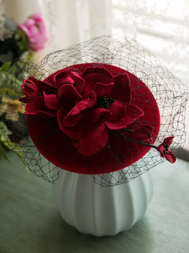 

Винно-красная бархатная мини-чародейская шляпа, головные уборы, винтажные коктейльные, банкетные, чаепития, вуаль для лица, свадебная сомбреро De Mujer