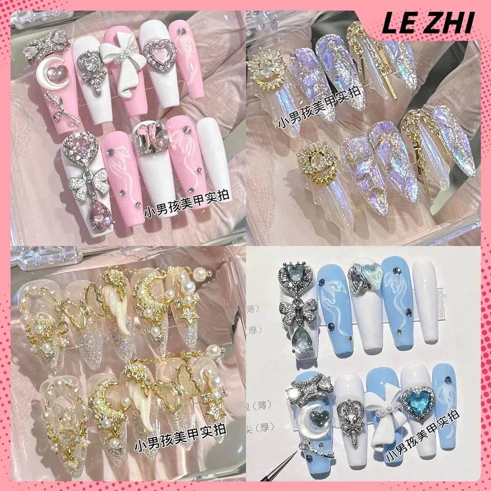 

Fashion Gothic Cross Design Pure Handmade Press On Nail Retro Court Style 3D Diamond Silver Snake Detachable Nail Party Stickers