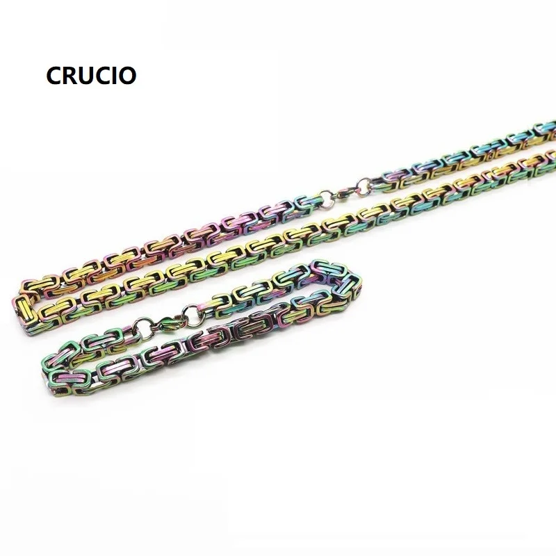 316lL Stainless Steel Rainbow Clorful Quenching Byzantine Emperor Chain Necklace for Men Women Does Not Fade Width 6mm Gift