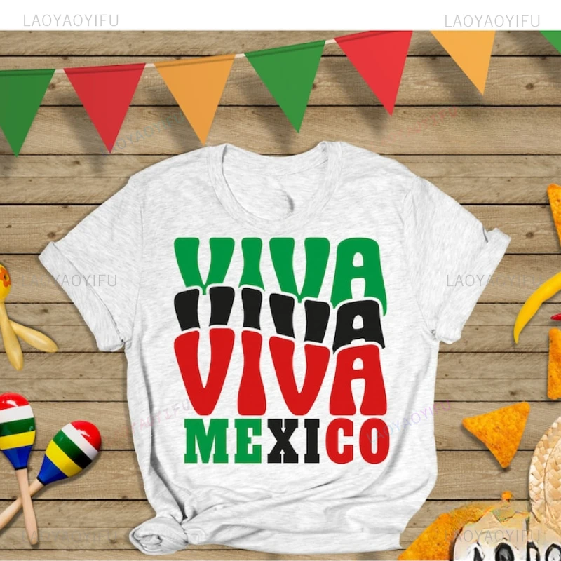 Viva Mexico Independencia De Mexico Woman Graphic T Shirts Latina Mexican Gift Loose Shirt Men Women PartyDown Cotton T-shirt