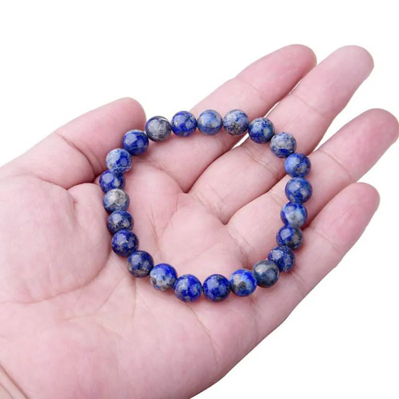 Natural 8mm Lapis Lazuli Beads Bracelets Unisex Elastic Bangle Jewelry Gifts