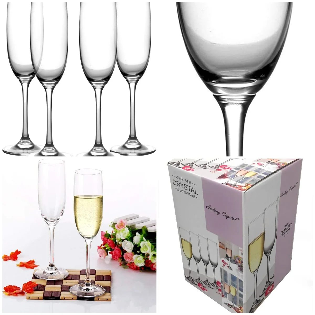 

Бессвинцовые бокалы для шампанского, обычный стебель, набор из 4 шт.