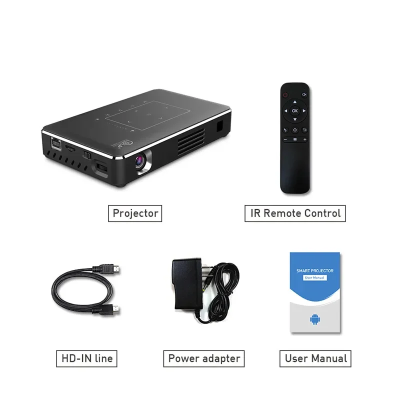 P10II Portable Projector for Android 9.0 2GB RAM 16GB ROM 150 Lumens DLP 3D FHD 4K Decoding 200 Inch Screen Home Theater Mini