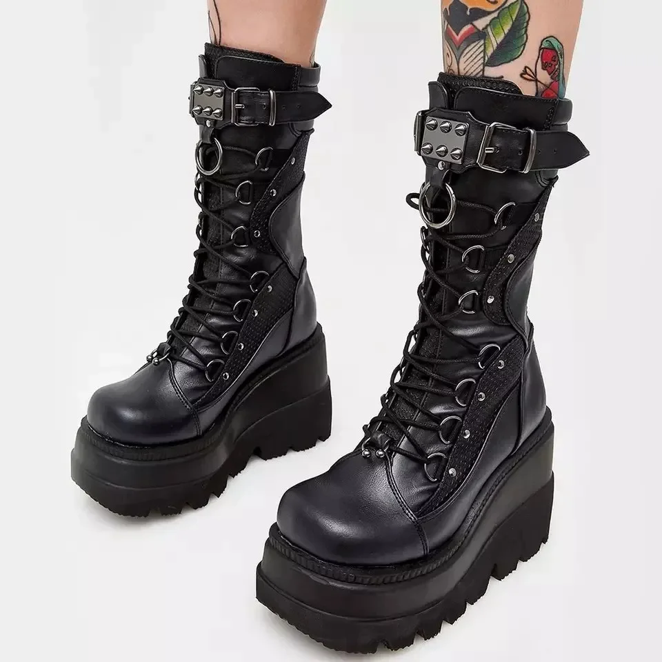 

Women High Boots Cosplay Mid-calf Boots High Platform Wedges Boots 2023 Summer Autumn New Designer Gothic Shoes for Women Botas